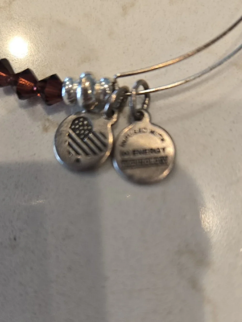 Alex and Ani Deep Garnet and Silver Beaded Expandable Bracelet